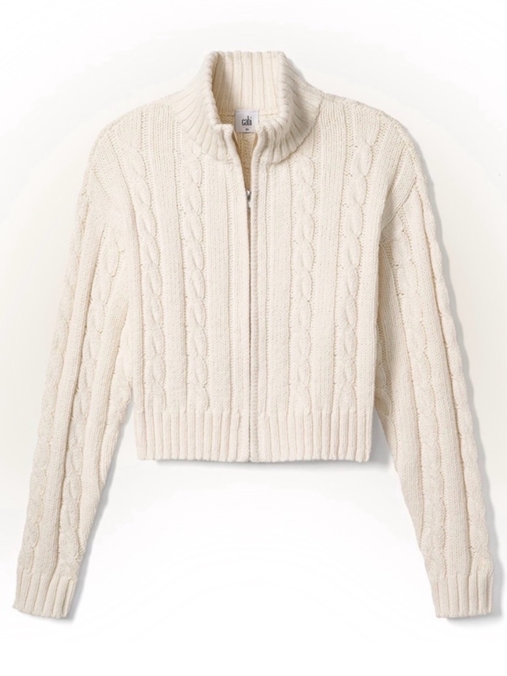 Cabi Eastwood Cable Knit Zip Front Cardigan in Cream Sz Medium 4653